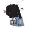 imageFloerns Girls Solid Puff Long Sleeve Round Neck Rib Knit Shirt Tee TopBlack