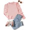 imageFloerns Girls Solid Puff Long Sleeve Round Neck Rib Knit Shirt Tee TopPink