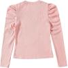 imageFloerns Girls Solid Puff Long Sleeve Round Neck Rib Knit Shirt Tee TopPink