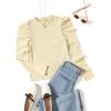 imageFloerns Girls Solid Puff Long Sleeve Round Neck Rib Knit Shirt Tee TopWhite Antique