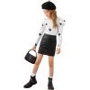imageFloerns Girls Solid Puff Long Sleeve Round Neck Rib Knit Shirt Tee TopWhite Black