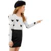 imageFloerns Girls Solid Puff Long Sleeve Round Neck Rib Knit Shirt Tee TopWhite Black