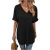 imageFloerns Womens Casual Basic Short Sleeve Loose TShirt Tee TopsBlack V