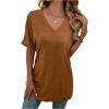 imageFloerns Womens Casual Basic Short Sleeve Loose TShirt Tee TopsBrown Solid