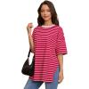 imageFloerns Womens Casual Basic Short Sleeve Loose TShirt Tee TopsRed and White