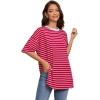 imageFloerns Womens Casual Basic Short Sleeve Loose TShirt Tee TopsRed and White