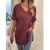 imageFloerns Womens Casual Basic Short Sleeve Loose TShirt Tee TopsV Burgundy