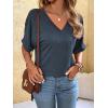 imageFloerns Womens Casual Basic Short Sleeve Loose TShirt Tee TopsV Navy Blue