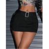 imageFloerns Womens Casual Buckled Belt Drop Waist Straight Denim Mini SkirtBlack