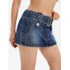 imageFloerns Womens Casual Buckled Belt Drop Waist Straight Denim Mini SkirtDark Blue