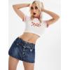 imageFloerns Womens Casual Buckled Belt Drop Waist Straight Denim Mini SkirtDark Blue