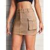 imageFloerns Womens Casual Buckled Belt Drop Waist Straight Denim Mini SkirtKhaki Solid
