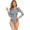 imageFloerns Womens Cut Out Scoop Neck Long Sleeve Rashguard One Piece SwimsuitA Black and White