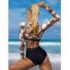 imageFloerns Womens Cut Out Scoop Neck Long Sleeve Rashguard One Piece SwimsuitBlack Orange Floral