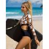 imageFloerns Womens Cut Out Scoop Neck Long Sleeve Rashguard One Piece SwimsuitBlack Orange Floral