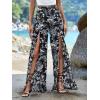 imageFloerns Womens Ditsy Floral Tie Front Wide Leg Wrap Long PantsBlack Floral