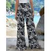 imageFloerns Womens Ditsy Floral Tie Front Wide Leg Wrap Long PantsBlack Floral