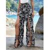 imageFloerns Womens Ditsy Floral Tie Front Wide Leg Wrap Long PantsBlack Floral