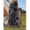 imageFloerns Womens Ditsy Floral Tie Front Wide Leg Wrap Long PantsBlack and White