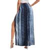 imageFloerns Womens Ditsy Floral Tie Front Wide Leg Wrap Long PantsBlue and White