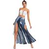 imageFloerns Womens Ditsy Floral Tie Front Wide Leg Wrap Long PantsBlue and White