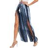 imageFloerns Womens Ditsy Floral Tie Front Wide Leg Wrap Long PantsBlue and White