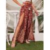 imageFloerns Womens Ditsy Floral Tie Front Wide Leg Wrap Long PantsBurgundy