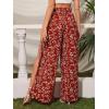 imageFloerns Womens Ditsy Floral Tie Front Wide Leg Wrap Long PantsBurgundy