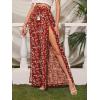 imageFloerns Womens Ditsy Floral Tie Front Wide Leg Wrap Long PantsBurgundy