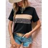 imageFloerns Womens Leopard Print Color Block T Shirts Short Sleeve Round Neck Tee TopsBlack Ink