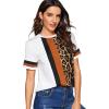 imageFloerns Womens Leopard Print Color Block T Shirts Short Sleeve Round Neck Tee TopsBlack Multi