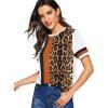 imageFloerns Womens Leopard Print Color Block T Shirts Short Sleeve Round Neck Tee TopsBlack Multi
