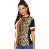 imageFloerns Womens Leopard Print Color Block T Shirts Short Sleeve Round Neck Tee TopsBlack Multi Orange