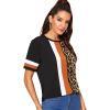 imageFloerns Womens Leopard Print Color Block T Shirts Short Sleeve Round Neck Tee TopsBlack Multi Orange