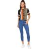 imageFloerns Womens Leopard Print Color Block T Shirts Short Sleeve Round Neck Tee TopsBlack Multi Orange