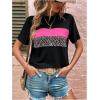 imageFloerns Womens Leopard Print Color Block T Shirts Short Sleeve Round Neck Tee TopsPink