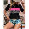 imageFloerns Womens Leopard Print Color Block T Shirts Short Sleeve Round Neck Tee TopsPink