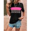imageFloerns Womens Leopard Print Color Block T Shirts Short Sleeve Round Neck Tee TopsPink