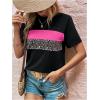 imageFloerns Womens Leopard Print Color Block T Shirts Short Sleeve Round Neck Tee TopsPink