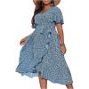 imageFloerns Womens Plus Size Boho Flutter Short Sleeve Ruffle Hem A Line Midi DressBlue and White