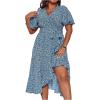imageFloerns Womens Plus Size Boho Flutter Short Sleeve Ruffle Hem A Line Midi DressBlue and White