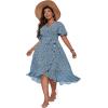 imageFloerns Womens Plus Size Boho Flutter Short Sleeve Ruffle Hem A Line Midi DressBlue and White