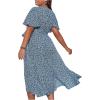 imageFloerns Womens Plus Size Boho Flutter Short Sleeve Ruffle Hem A Line Midi DressBlue and White