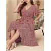 imageFloerns Womens Plus Size Boho Flutter Short Sleeve Ruffle Hem A Line Midi DressBurgundy