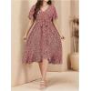 imageFloerns Womens Plus Size Boho Flutter Short Sleeve Ruffle Hem A Line Midi DressBurgundy