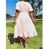imageFloerns Womens Plus Size Boho Flutter Short Sleeve Ruffle Hem A Line Midi DressLight Pink