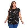 imageFloerns Womens Plus Size Floral Print Short Sleeve Summer Blouse Top ShirtBlack Floral