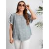 imageFloerns Womens Plus Size Floral Print Short Sleeve Summer Blouse Top ShirtGrey Blue