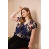 imageFloerns Womens Plus Size Floral Print Short Sleeve Summer Blouse Top ShirtNavy Blue V