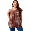 imageFloerns Womens Plus Size Floral Print Short Sleeve Summer Blouse Top ShirtRedwood